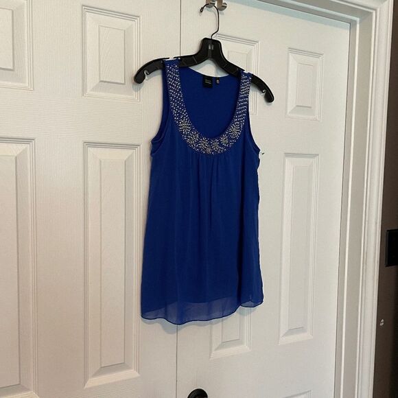 Saks Fifth Avenue Black Label Tops - NWOT Saks Fifth Avenue Black Label Cobalt Blue Beaded Sleeveless Blouse - XS
